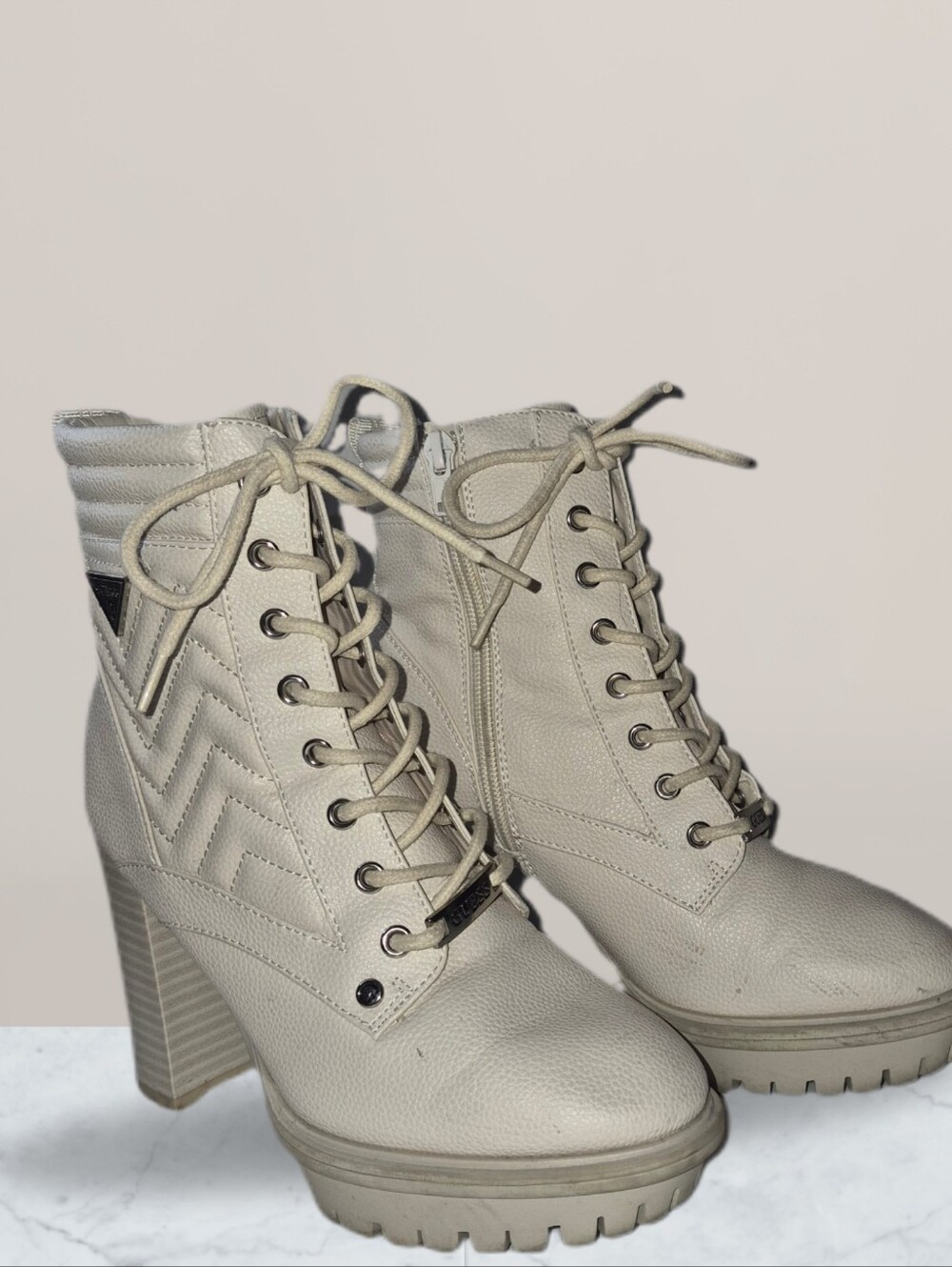 Guess Women's Lace-Up Platform Ankle Boots in Light Taupe